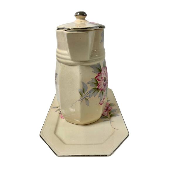 Vintage Ceramic‎ Teapot with Octagon Tray Pink Floral Hand Painted  Japan - Picture 4 of 13